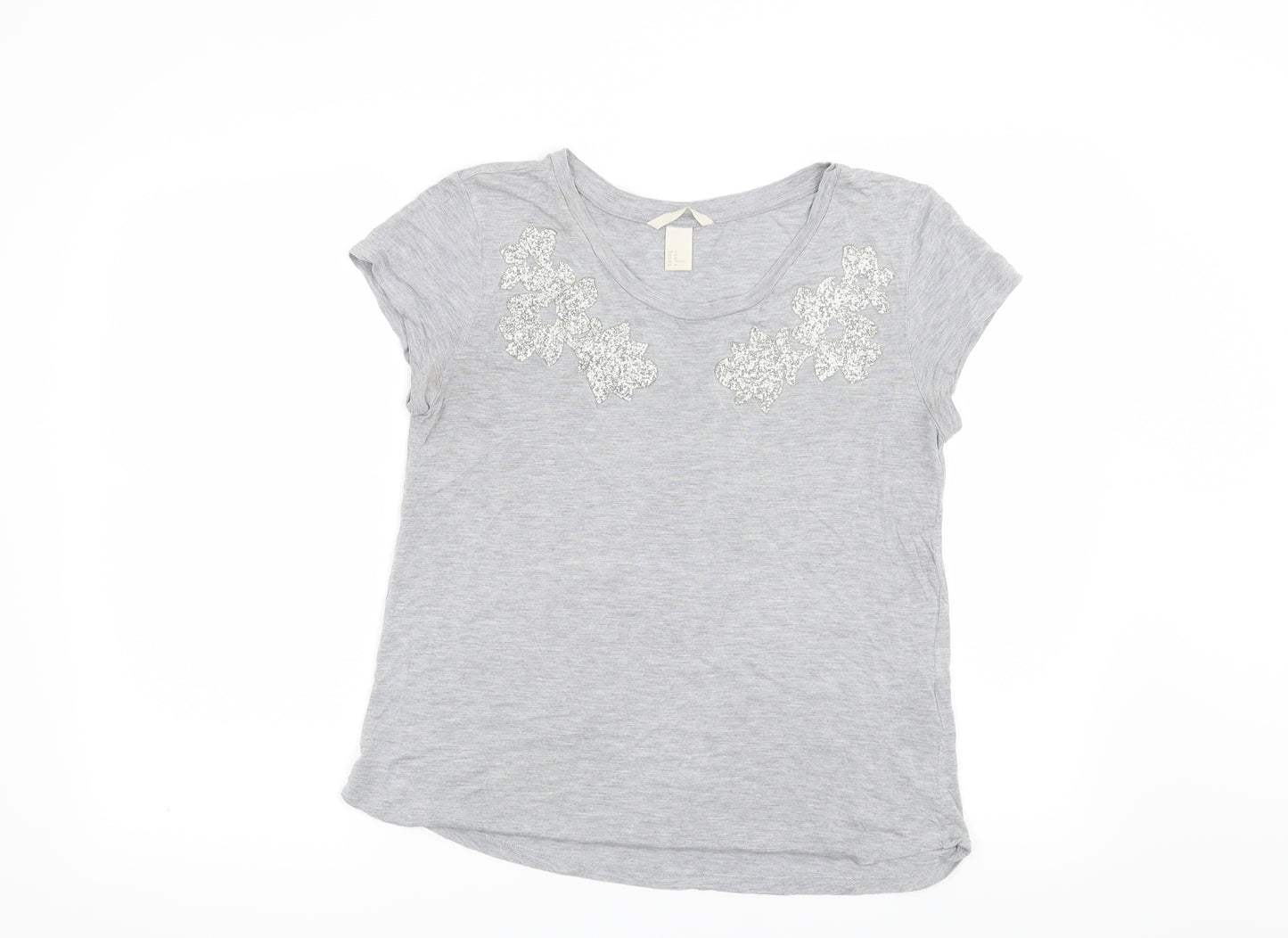 H&M Womens Grey Floral  Basic T-Shirt Size M
