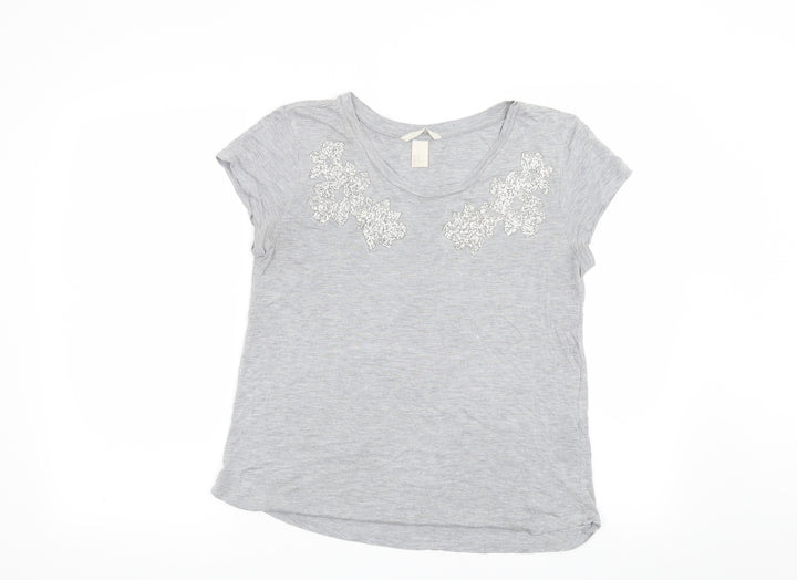 H&M Womens Grey Floral  Basic T-Shirt Size M