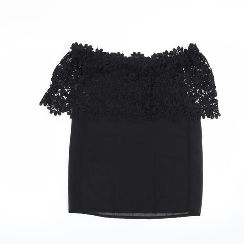 Preworn Womens Black Floral  Basic Blouse Size L