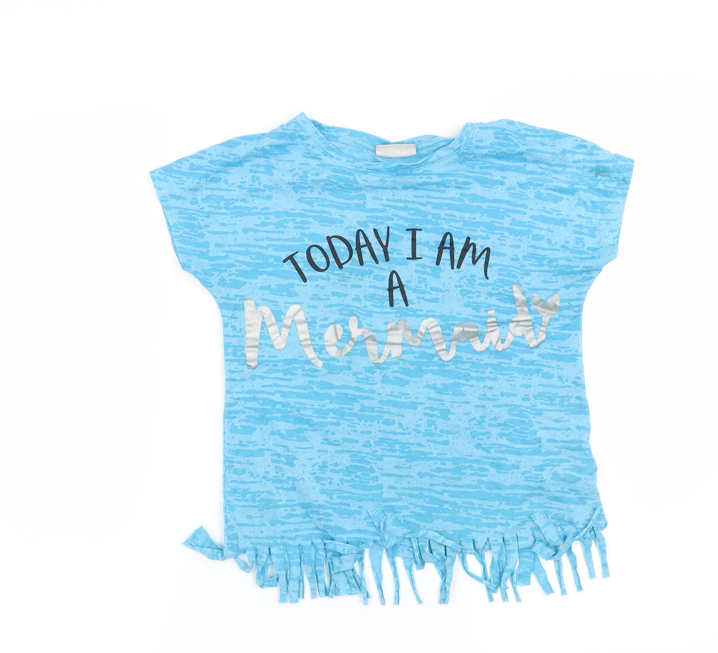 Matalan Girls Blue   Basic T-Shirt Size 8 Years  - Today I am a Mermaid