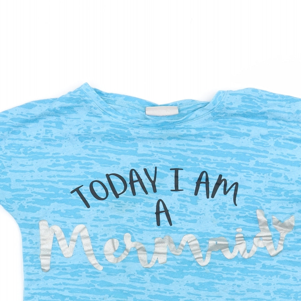 Matalan Girls Blue   Basic T-Shirt Size 8 Years  - Today I am a Mermaid