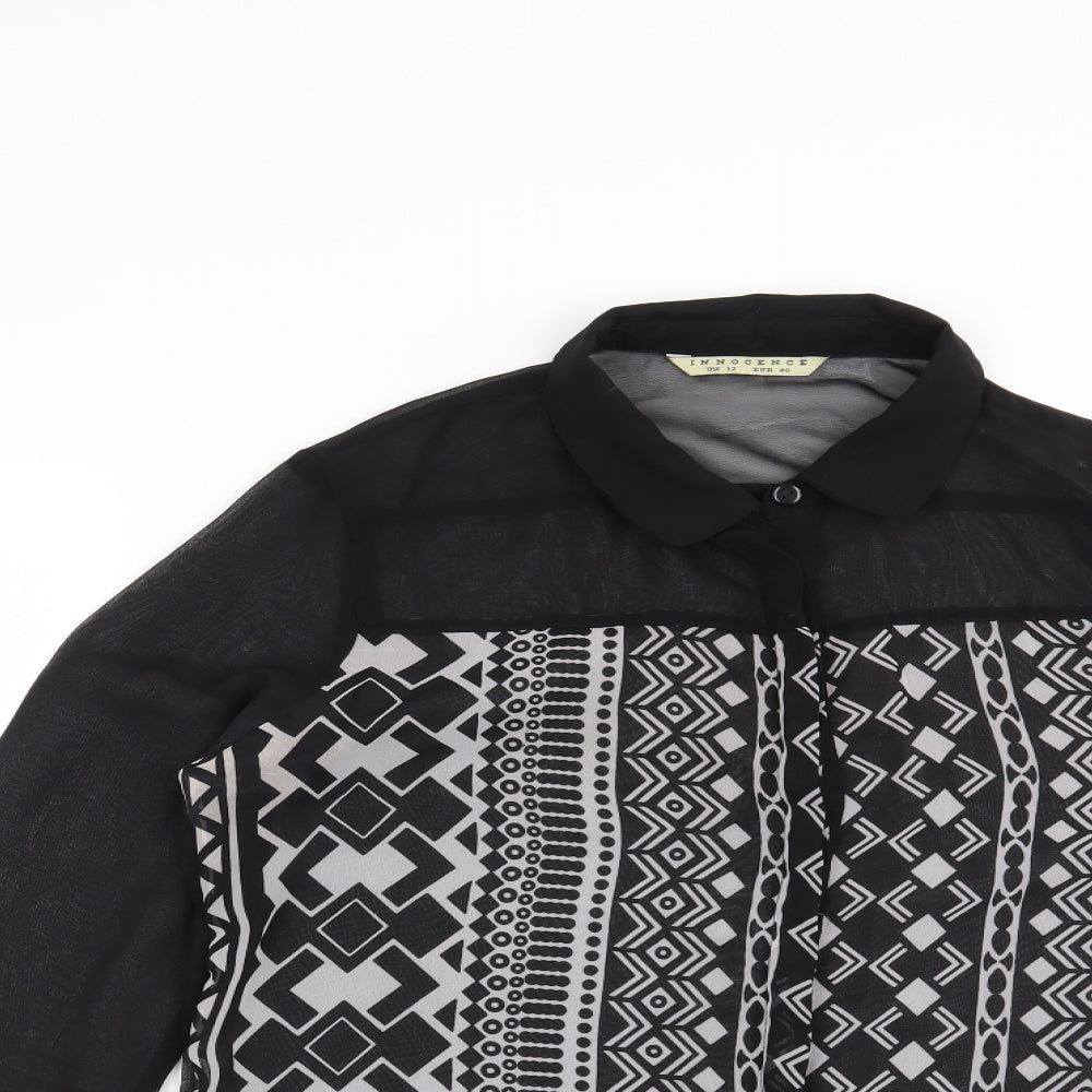 Preworn Womens Black Geometric  Basic Blouse Size 12