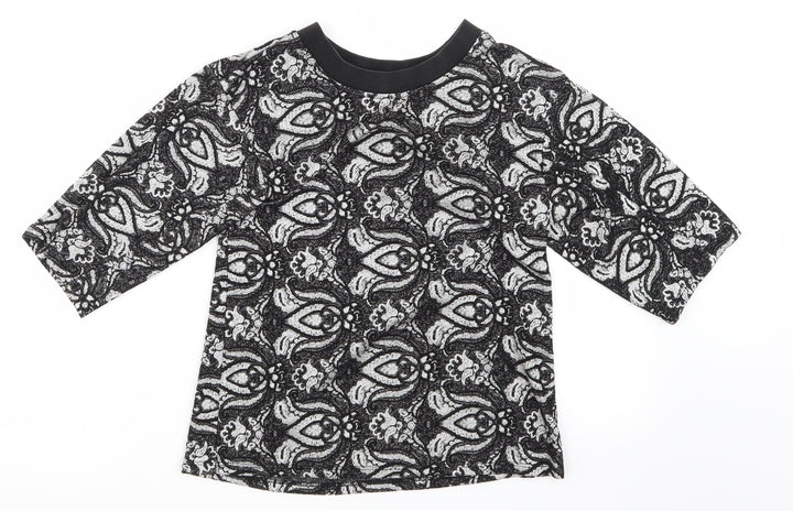 Topshop Womens Black Floral Basic T-Shirt Size 8