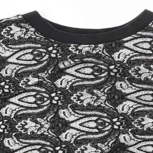 Topshop Womens Black Floral  Basic T-Shirt Size 8