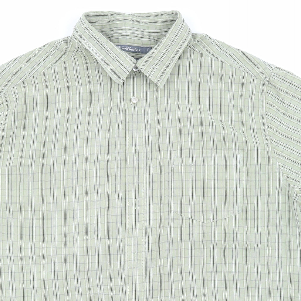 TU Mens Green Striped   Button-Up Size XL