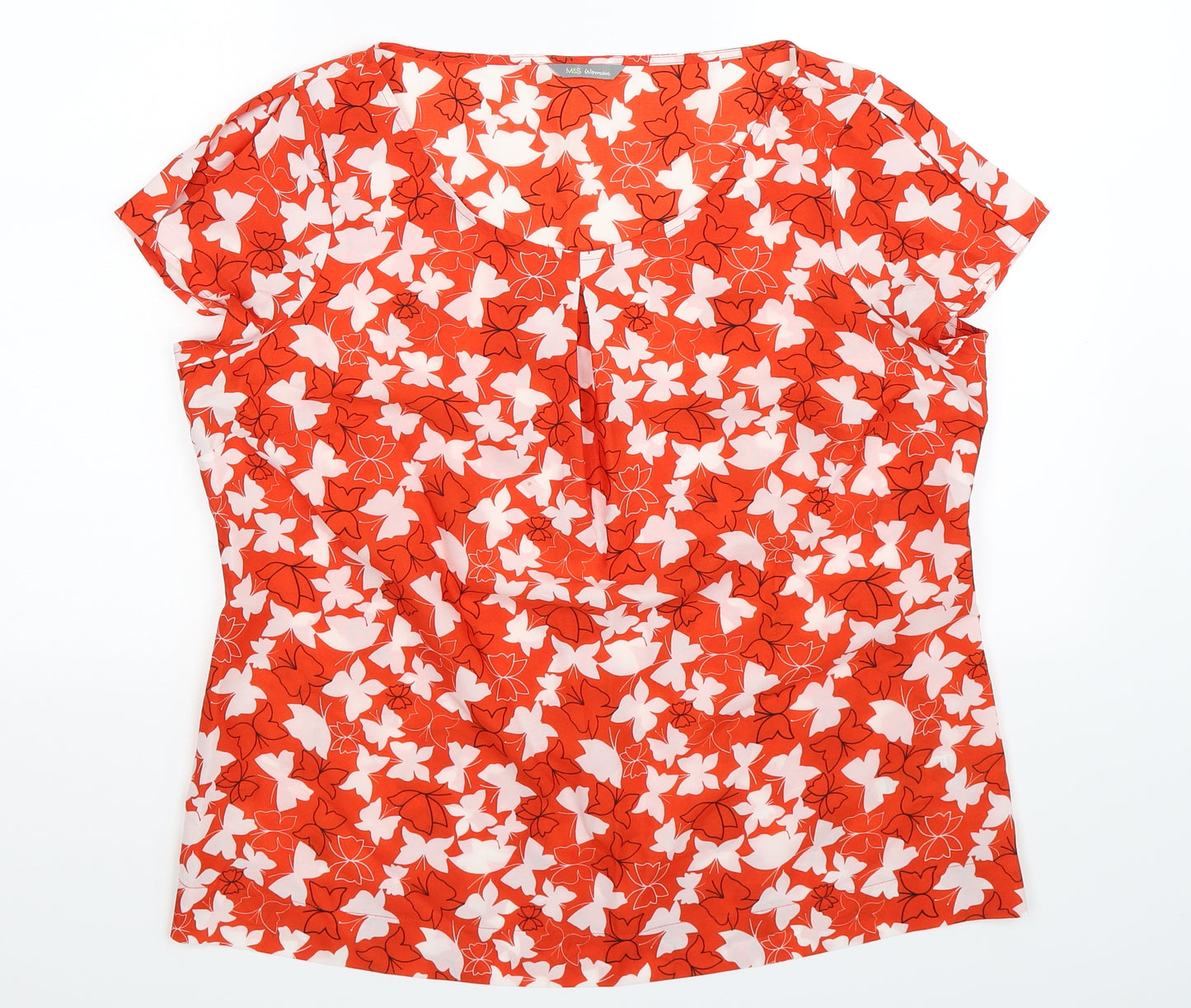 Marks and Spencer Womens Red Floral  Basic T-Shirt Size 16