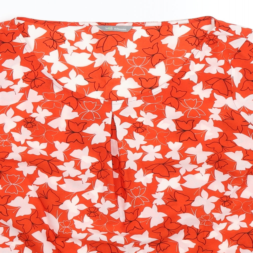 Marks and Spencer Womens Red Floral  Basic T-Shirt Size 16