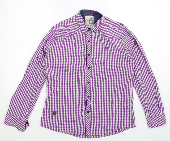 American Eagle Outfitters Mens Purple Check Button-Up Size L