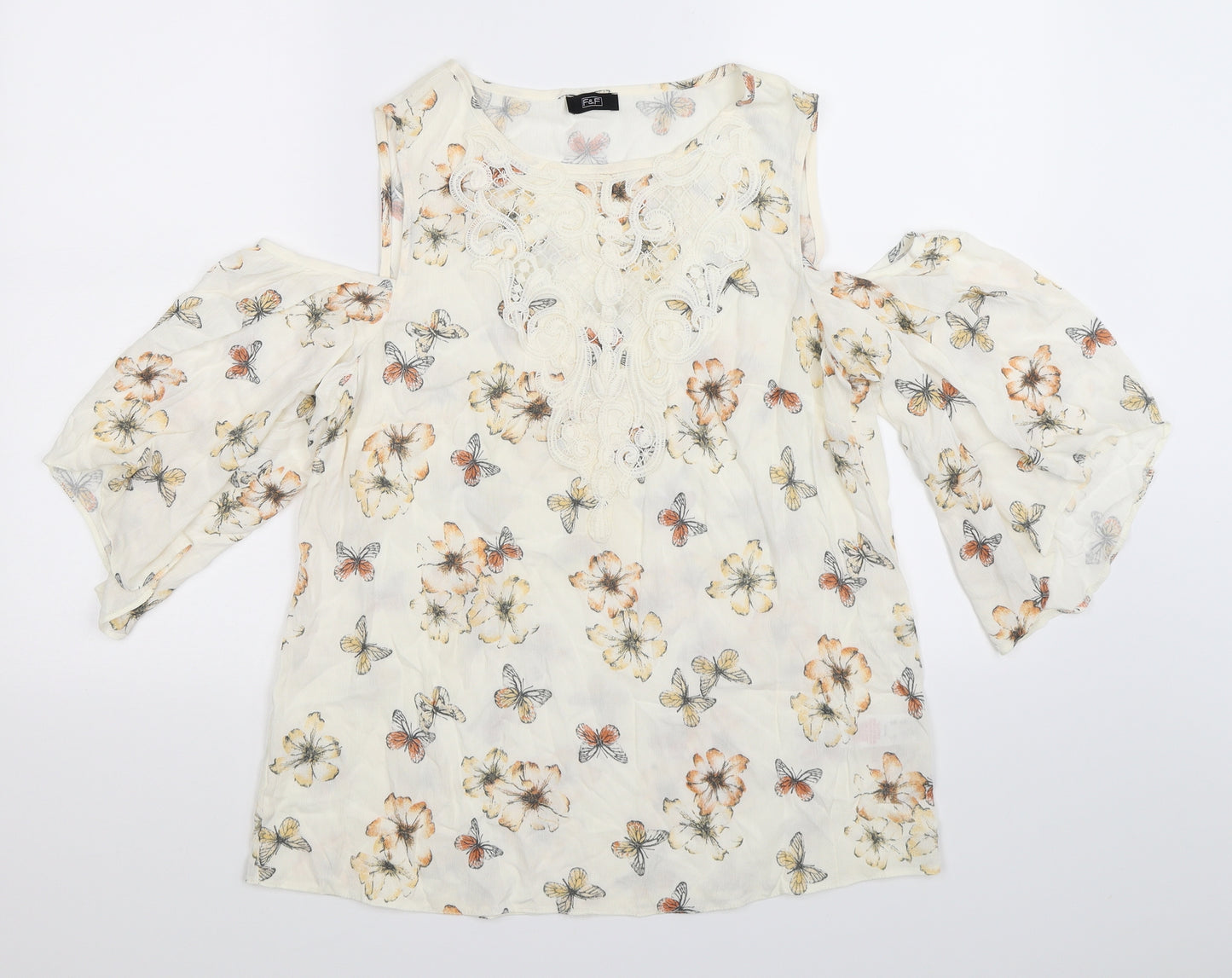 F&F Womens White Floral  Basic Blouse Size 12