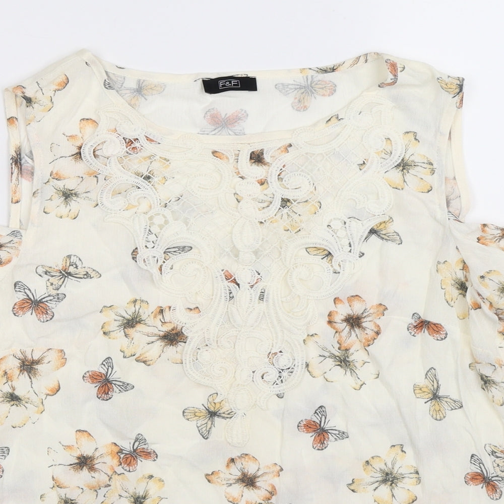 F&F Womens White Floral  Basic Blouse Size 12