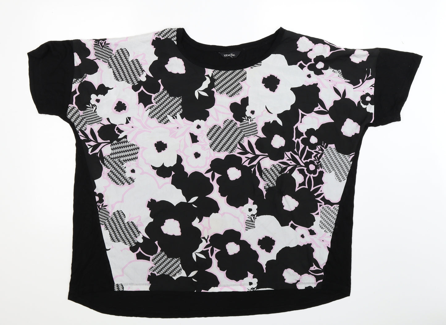 Label Be Womens Black Floral  Basic T-Shirt Size 24