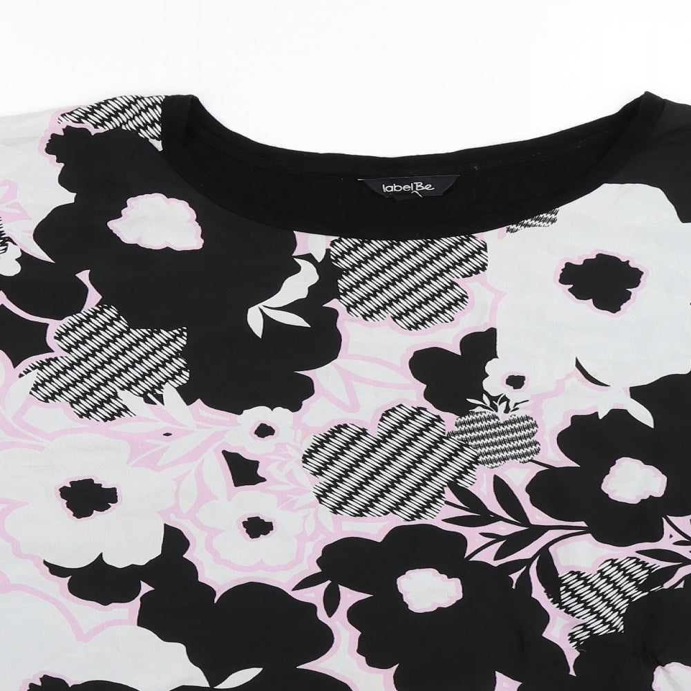 Label Be Womens Black Floral  Basic T-Shirt Size 24