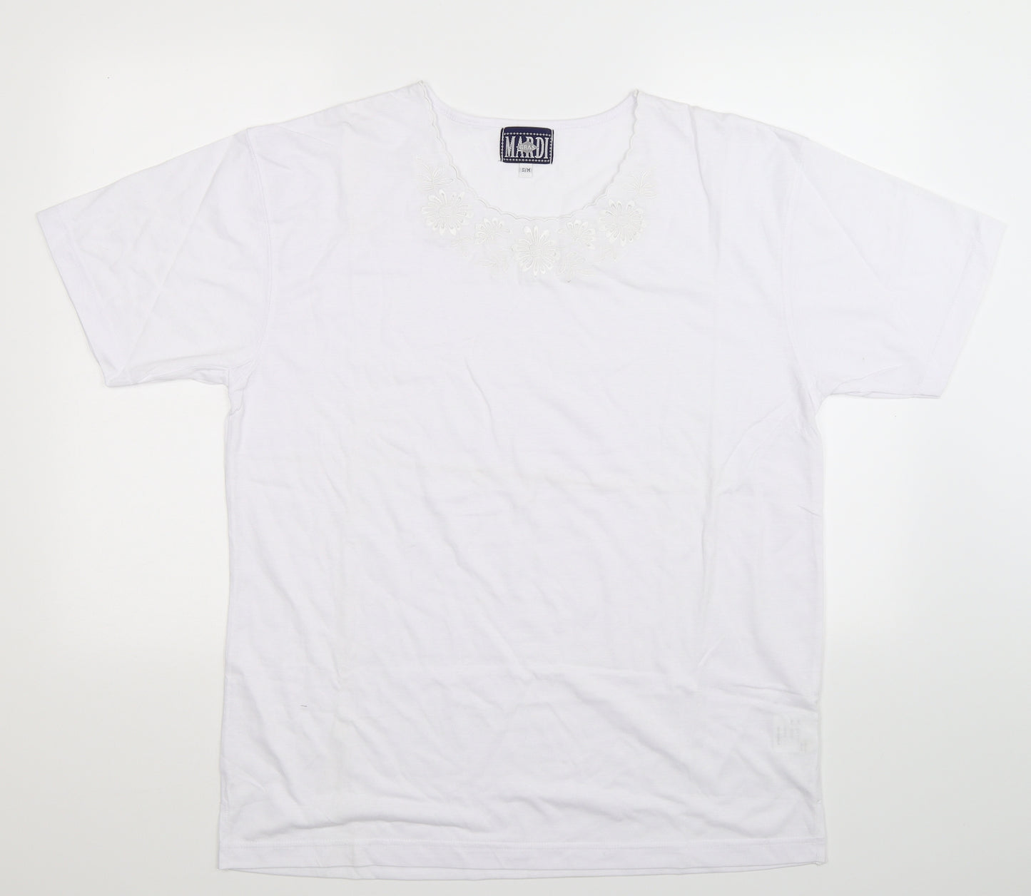 Mardi Gras Womens White Floral  Basic T-Shirt Size M