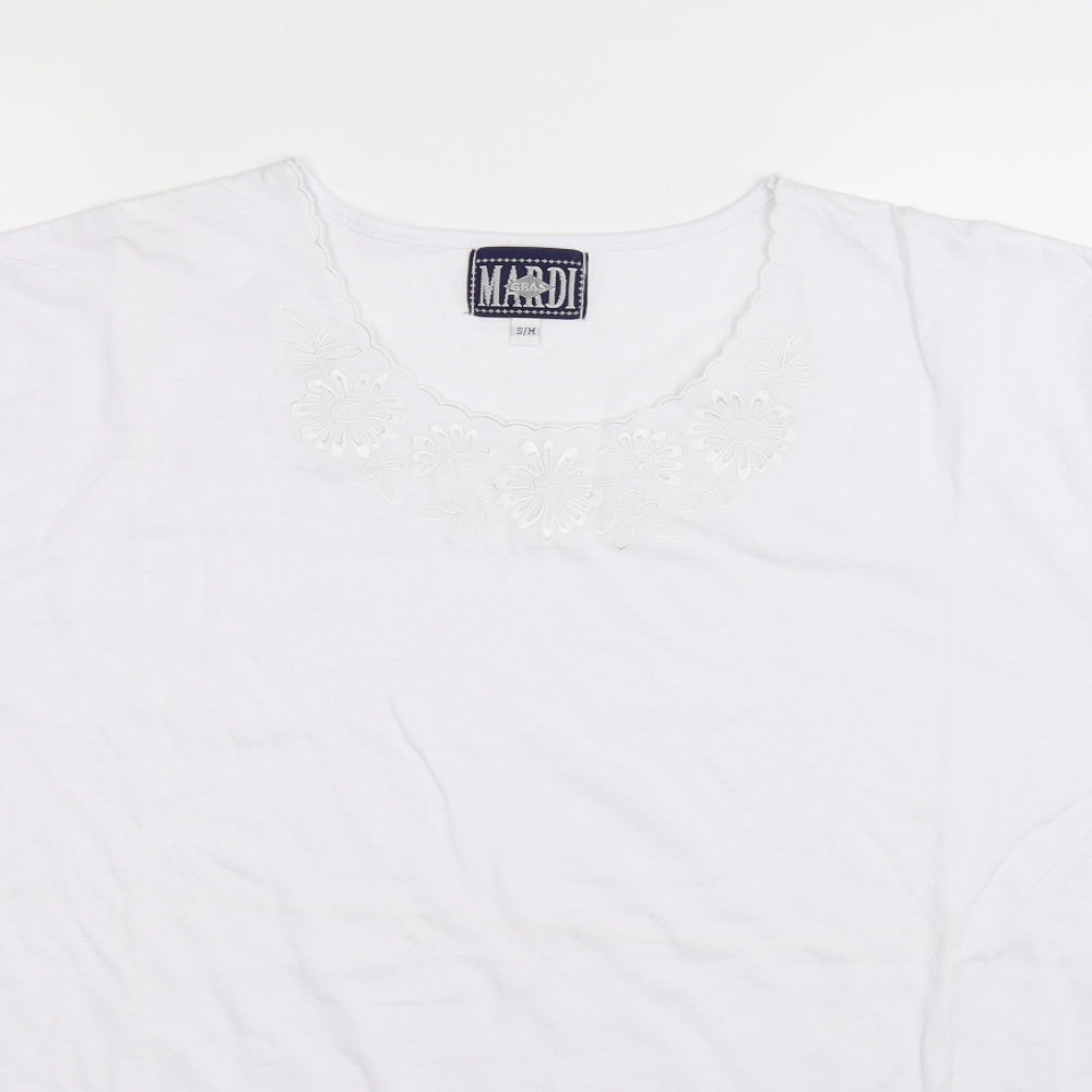 Mardi Gras Womens White Floral  Basic T-Shirt Size M