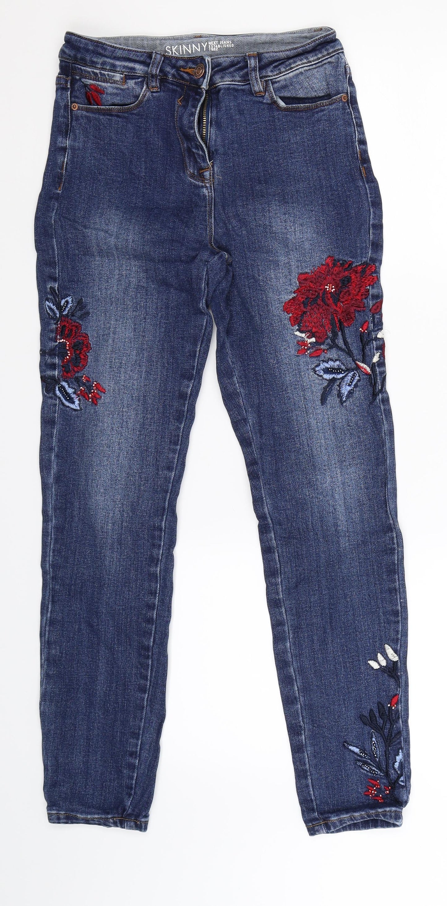 NEXT Womens Blue Floral Denim Skinny Jeans Size 8 L27 in