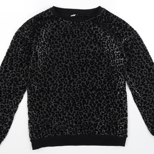TU Girls Black Animal Print  Pullover Sweatshirt Size 12 Years