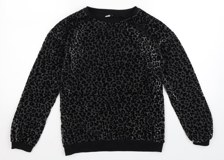 TU Girls Black Animal Print  Pullover Sweatshirt Size 12 Years
