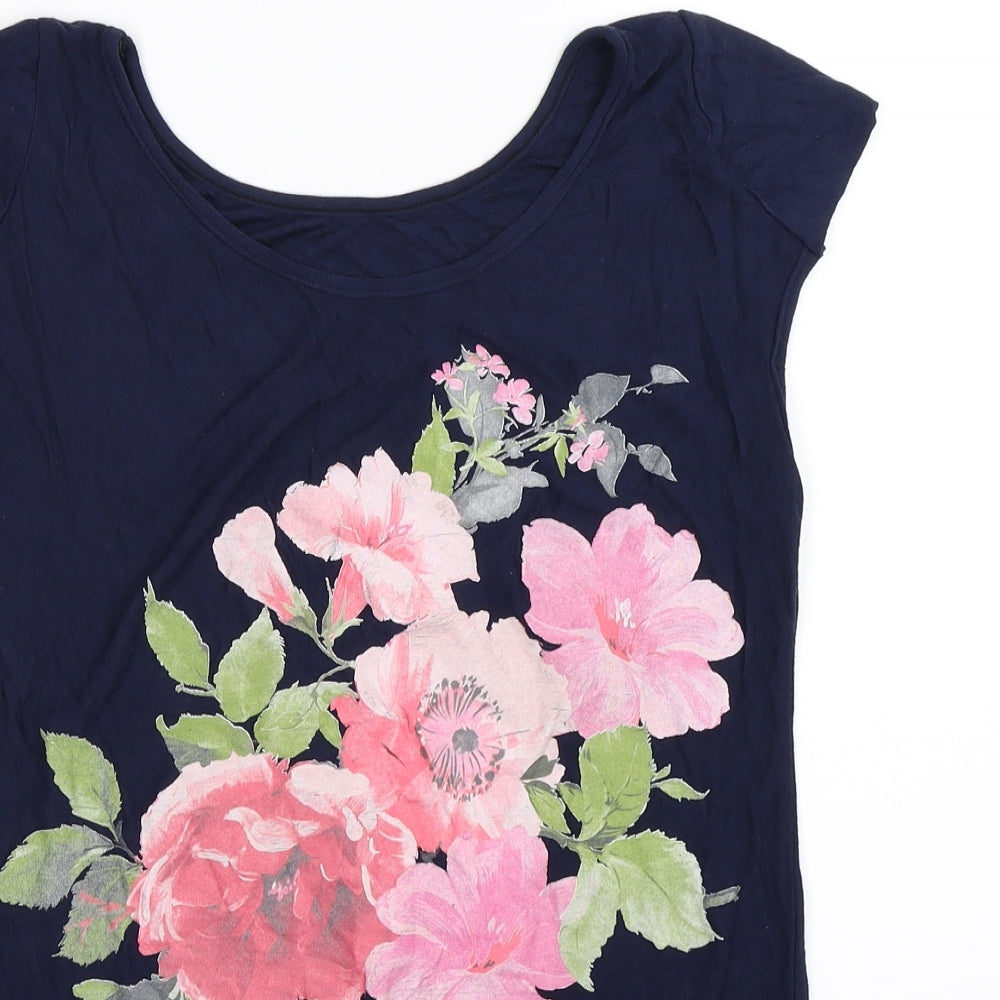 Preworn Womens Blue Floral  Basic T-Shirt Size L