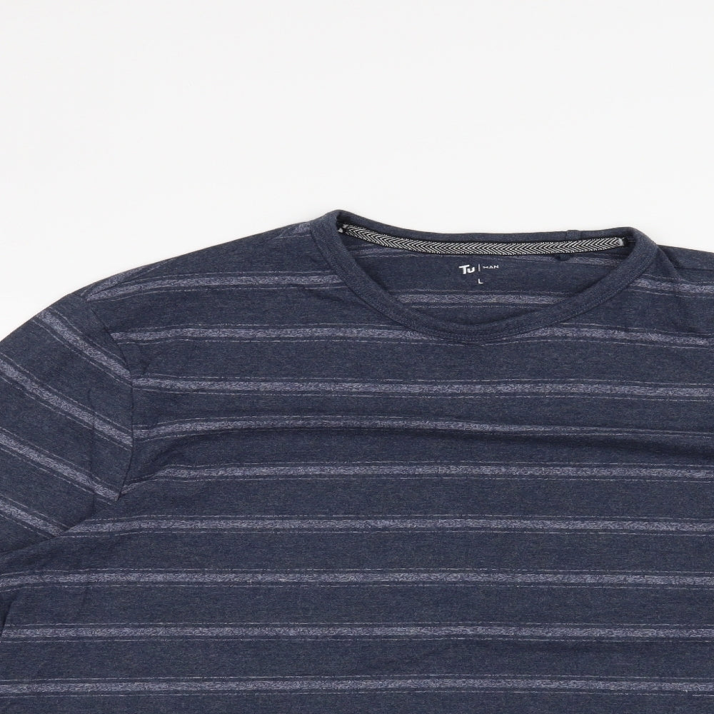 TU Mens Black Striped   T-Shirt Size L
