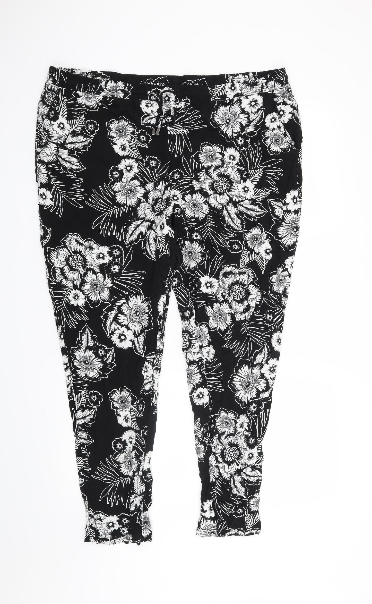 Papaya Womens Black Floral  Trousers  Size 20 L26 in