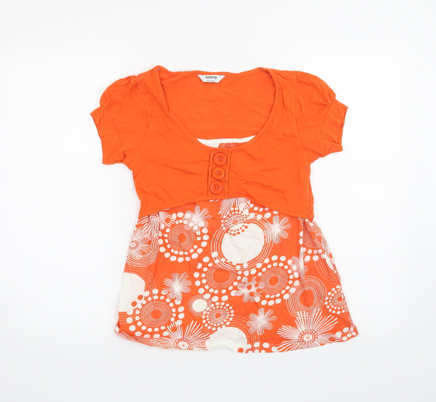 Tammy Girls Orange Floral  Basic T-Shirt Size 12-13 Years