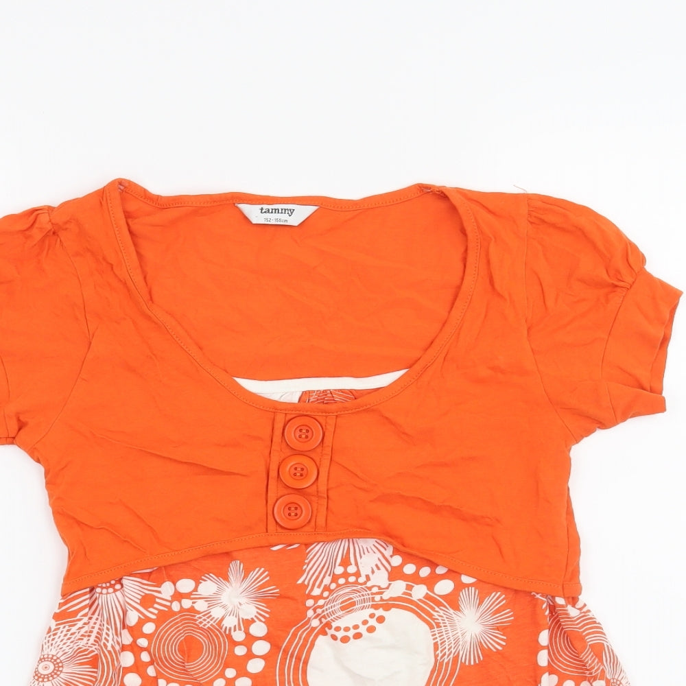 Tammy Girls Orange Floral  Basic T-Shirt Size 12-13 Years