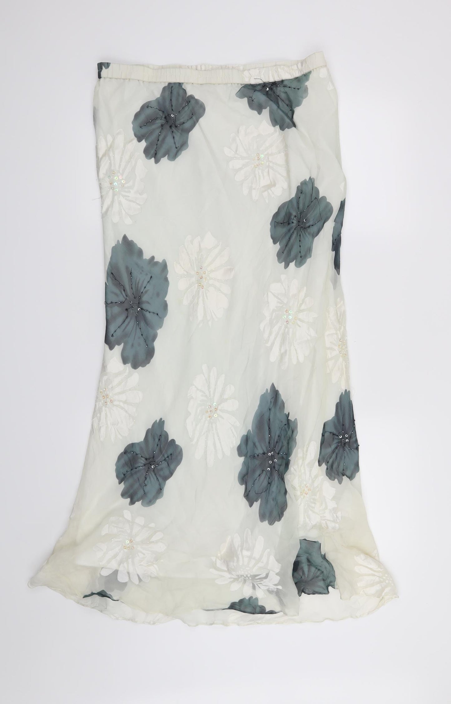 Adini Womens White Floral  A-Line Skirt Size L