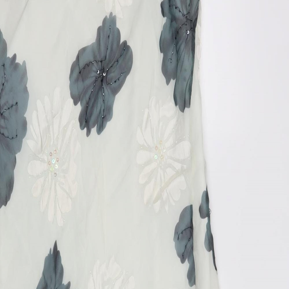 Adini Womens White Floral  A-Line Skirt Size L