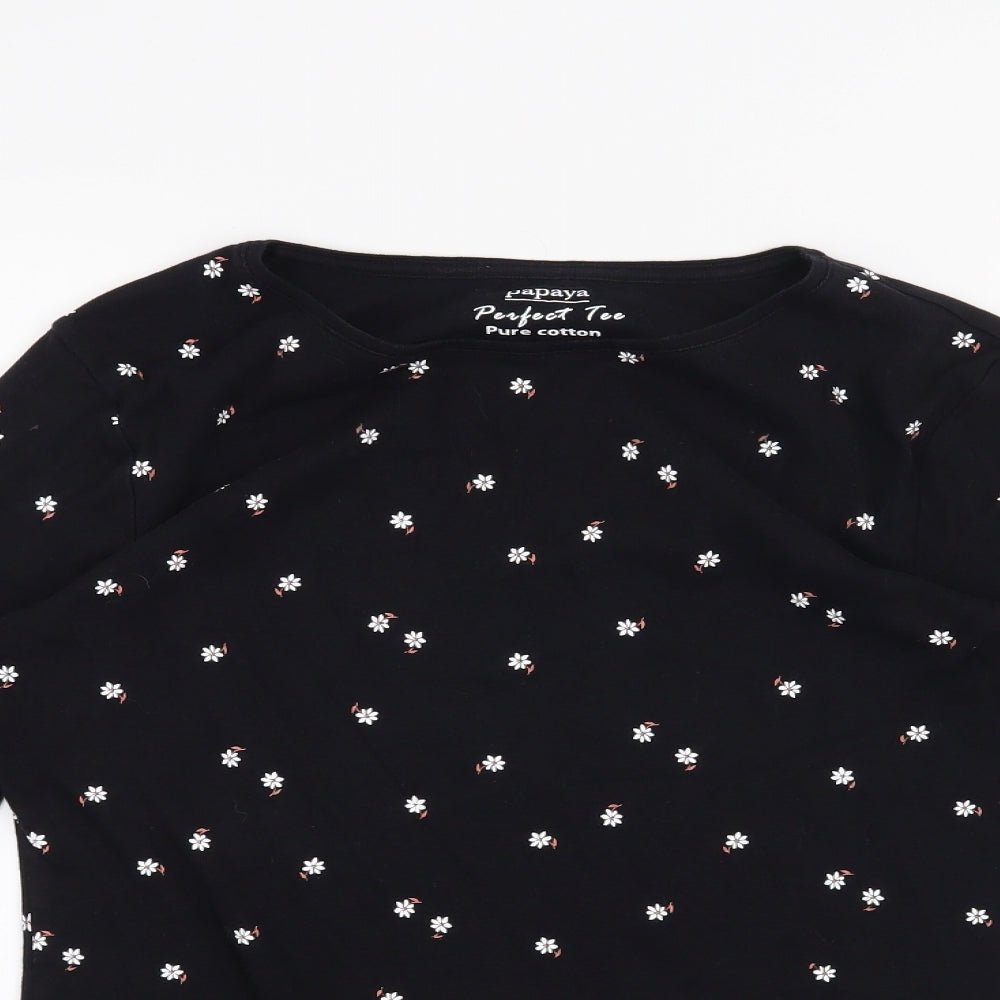 Papaya Womens Black Floral  Basic T-Shirt Size 14