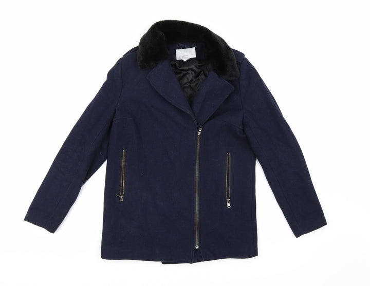 H&M Womens Blue Pea Coat Coat Size 8