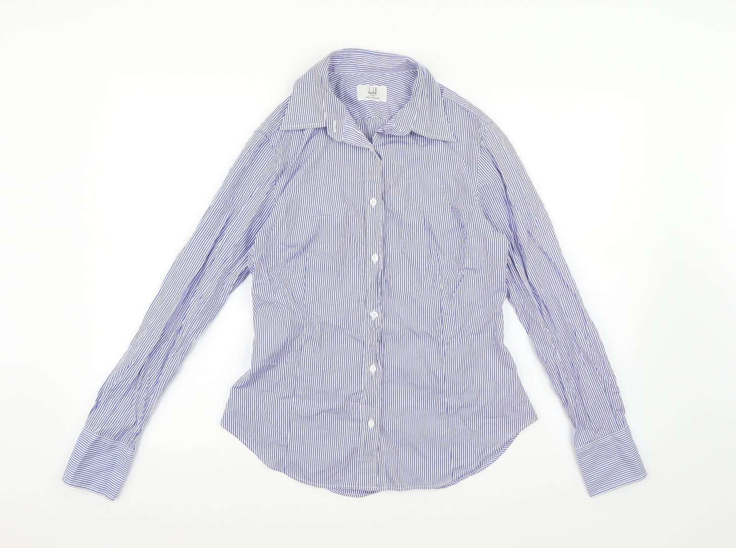 dunhill Womens Blue Striped  Basic Button-Up Size 10