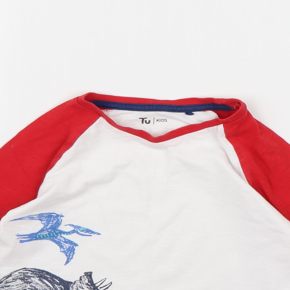 TU Boys White   Basic T-Shirt Size 3-4 Years  - Dinosaur print