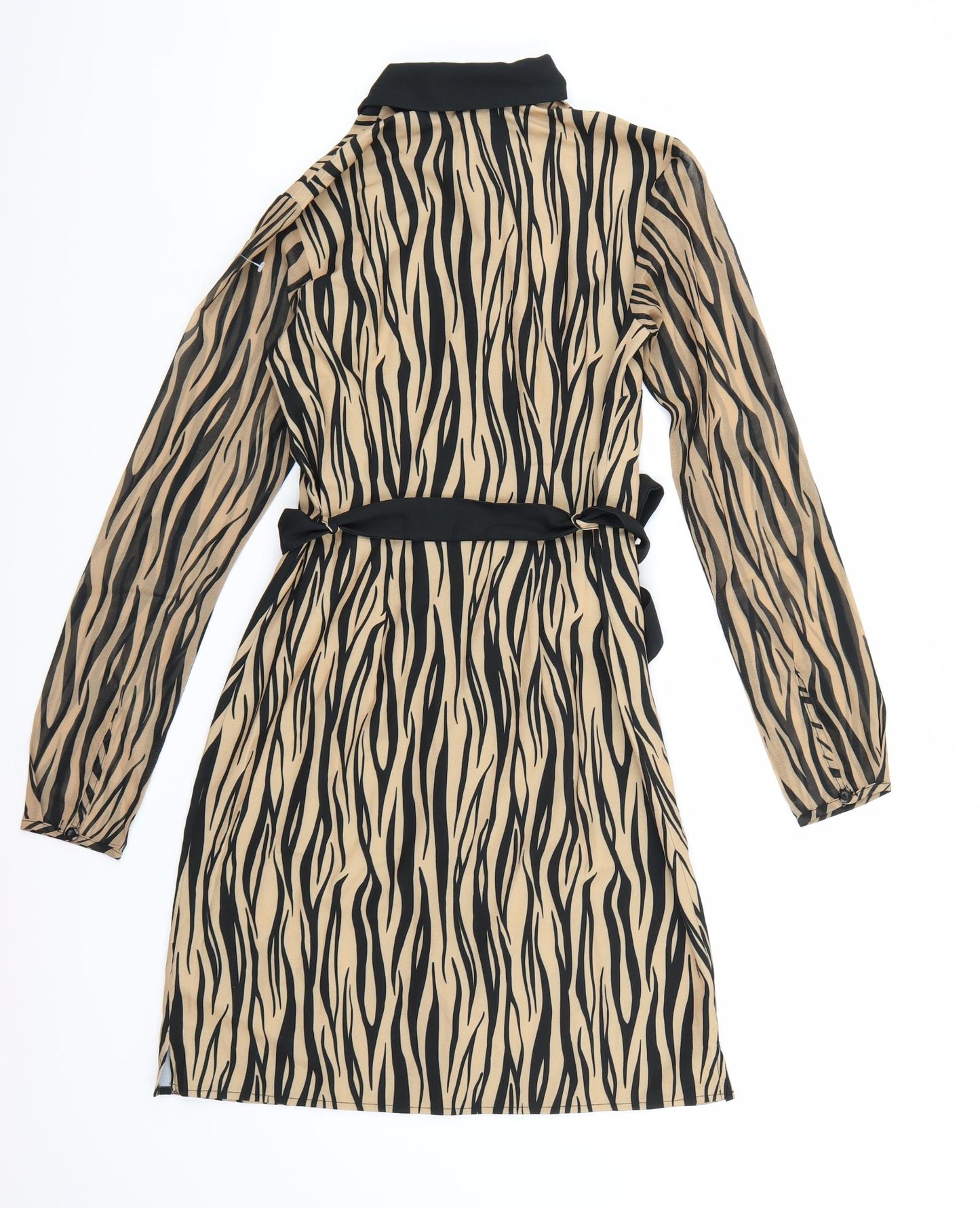 Lipsy London Womens Brown Animal Print Chiffon Shirt Dress  Size 4