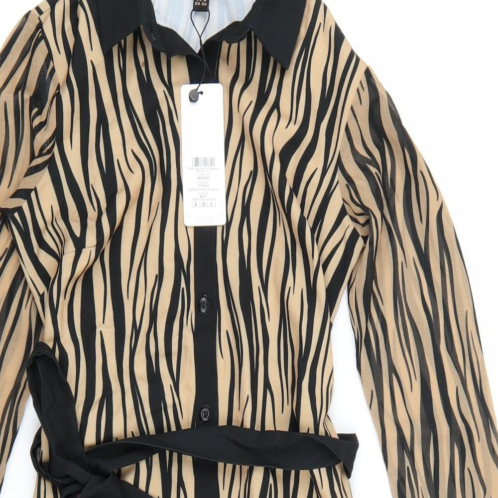 Lipsy London Womens Brown Animal Print Chiffon Shirt Dress  Size 4