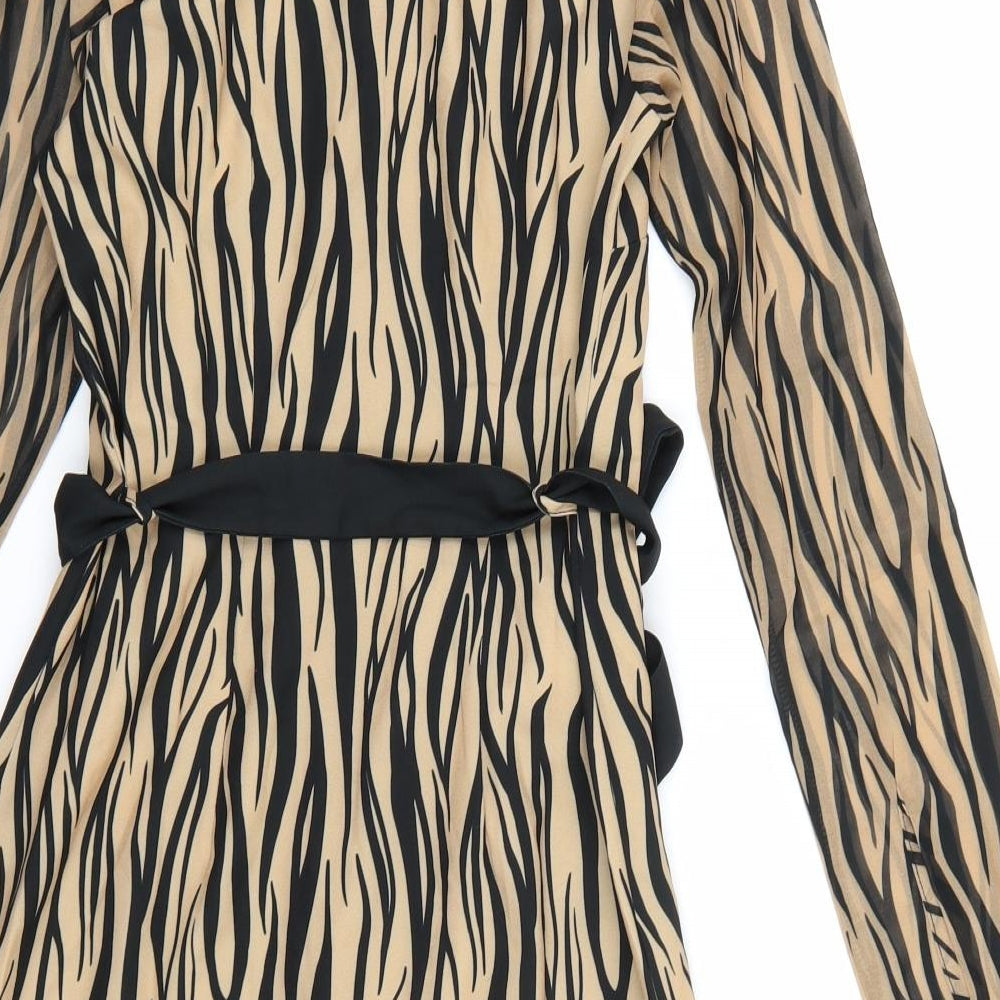Lipsy London Womens Brown Animal Print Chiffon Shirt Dress  Size 4
