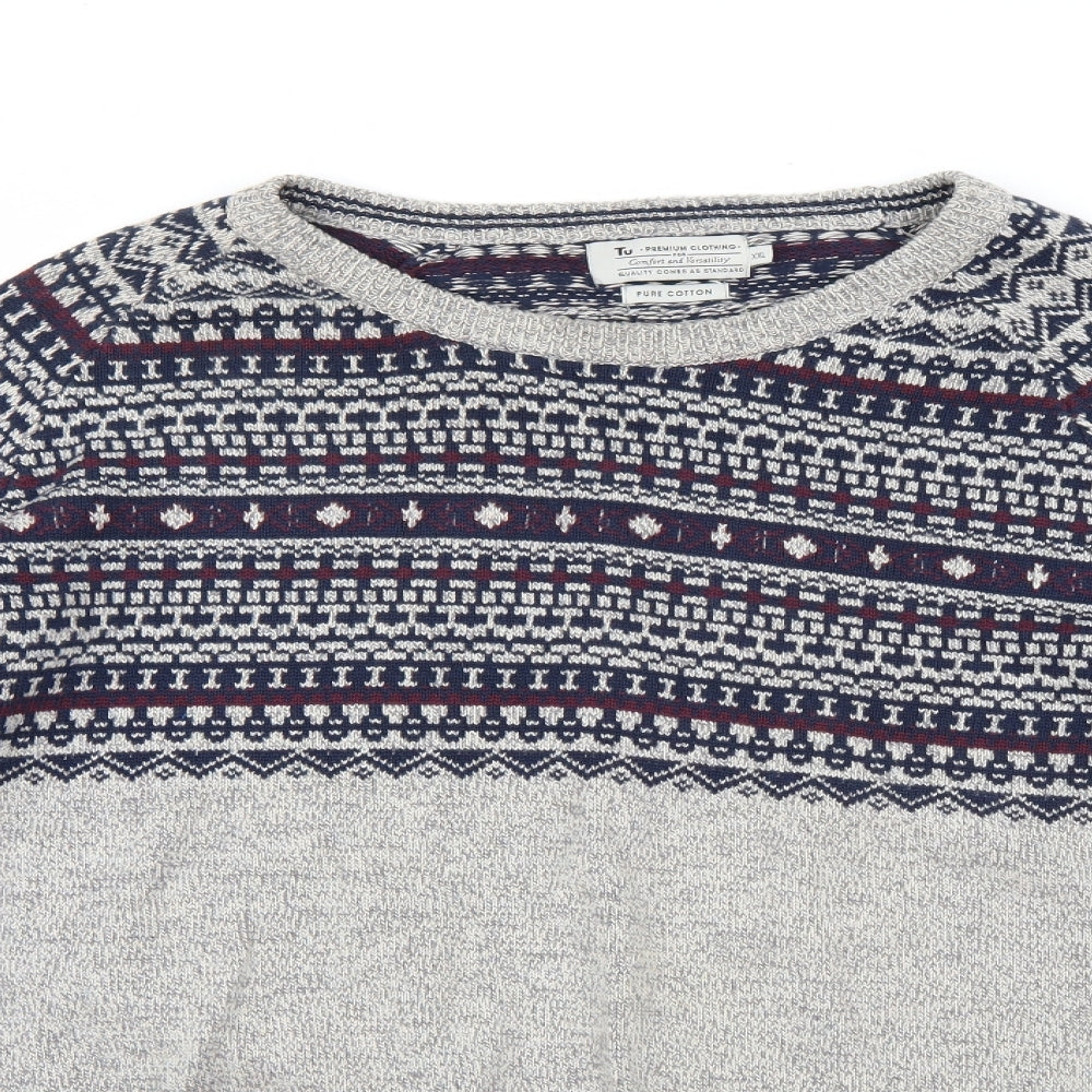 TU Mens Grey Geometric Knit Pullover Jumper Size 2XL