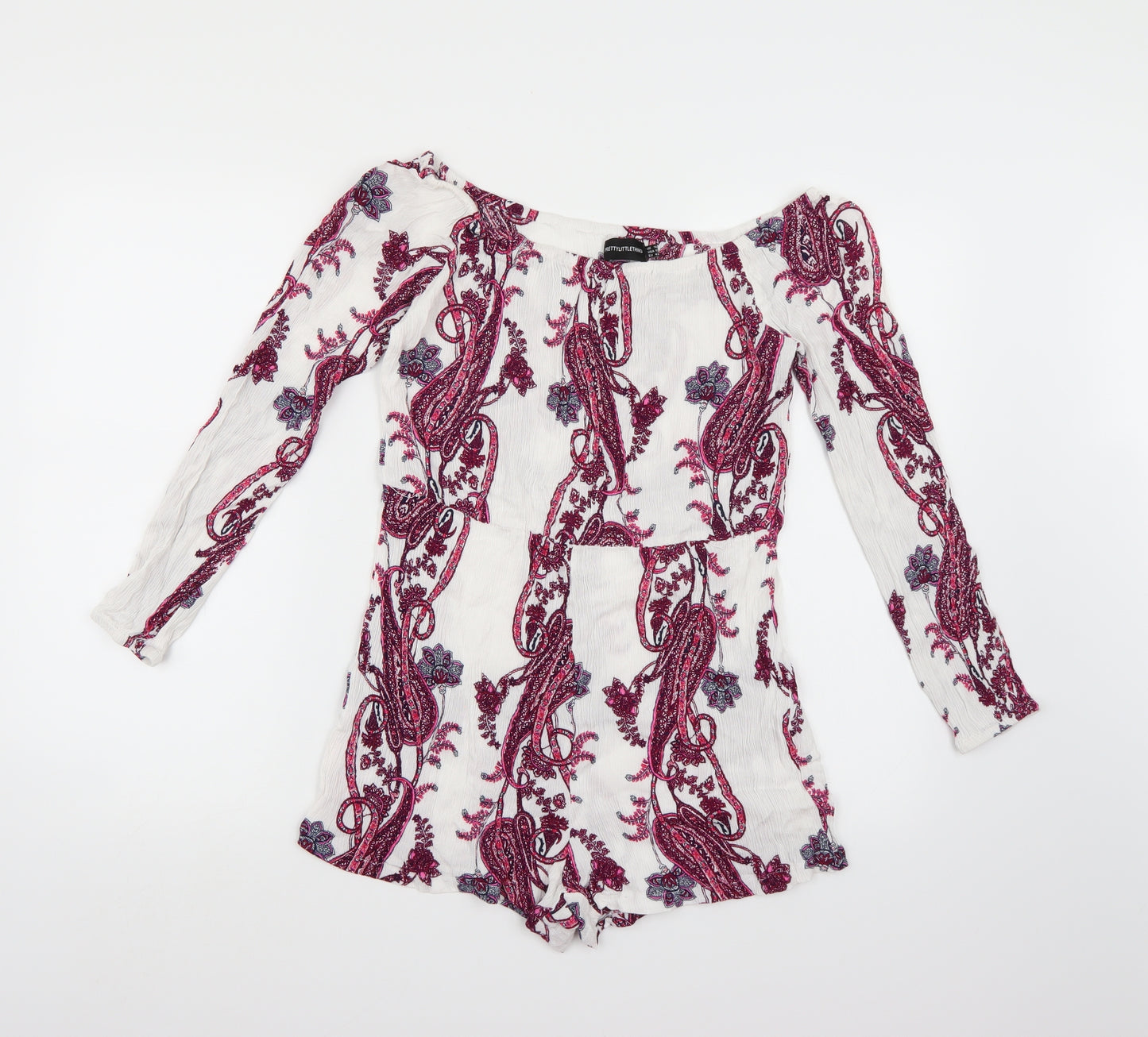 PRETTYLITTLETHING Womens White Floral  Playsuit One-Piece Size 14