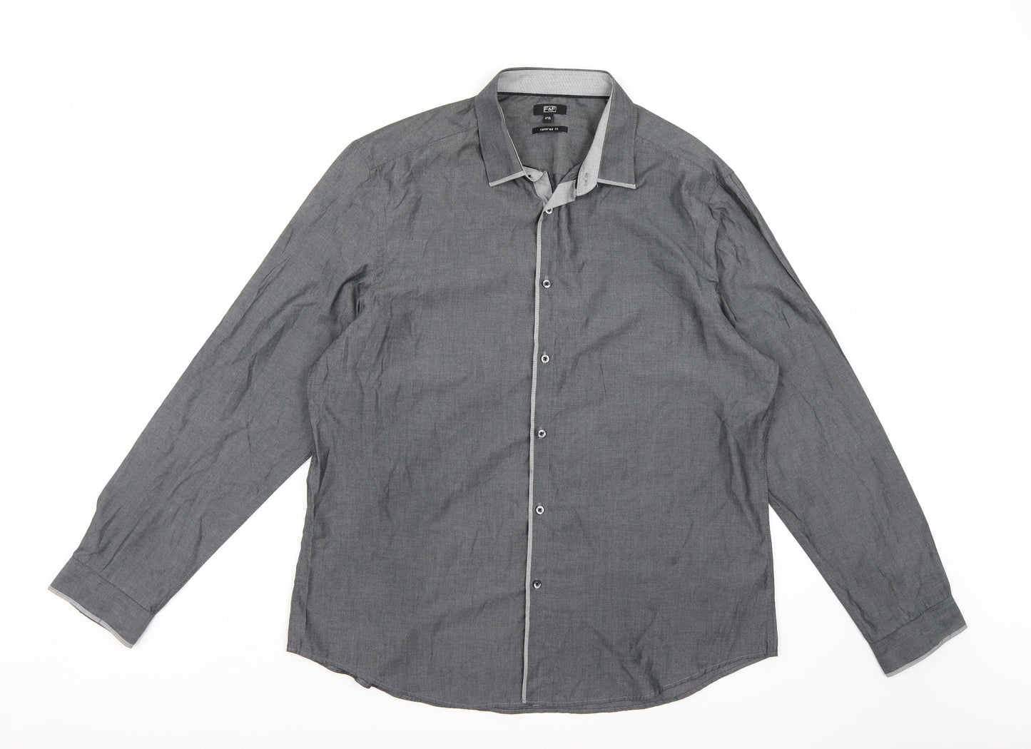 F&F Mens Grey    Button-Up Size 17.5