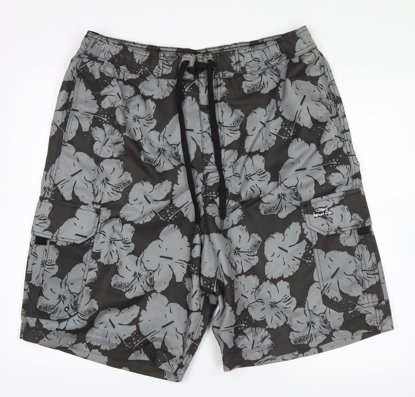 Weird Fish Mens Grey Floral  Athletic Shorts Size XL - swimming