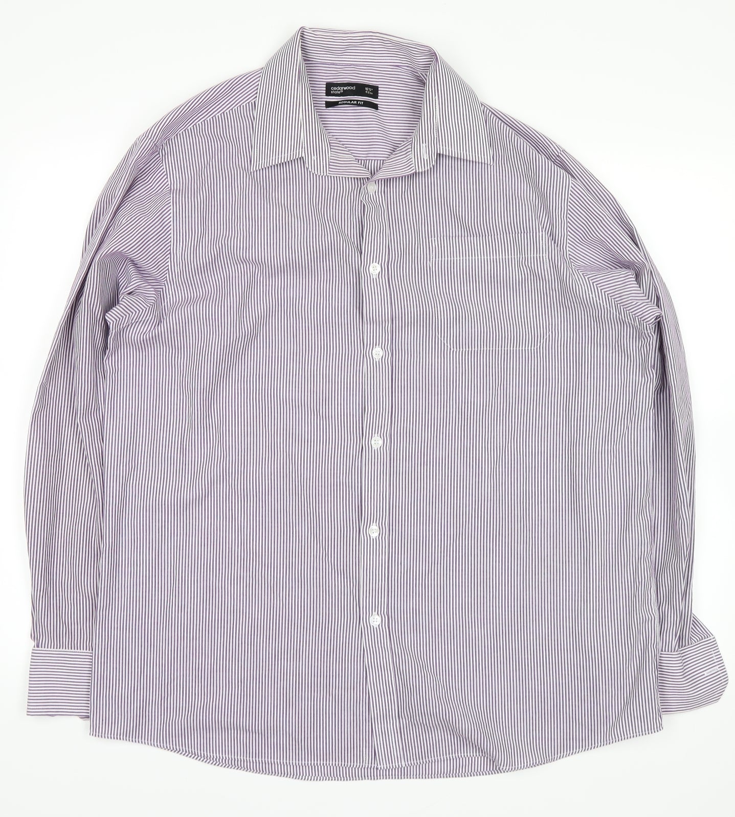 cedarwood Mens Purple Striped   Button-Up Size 16.5