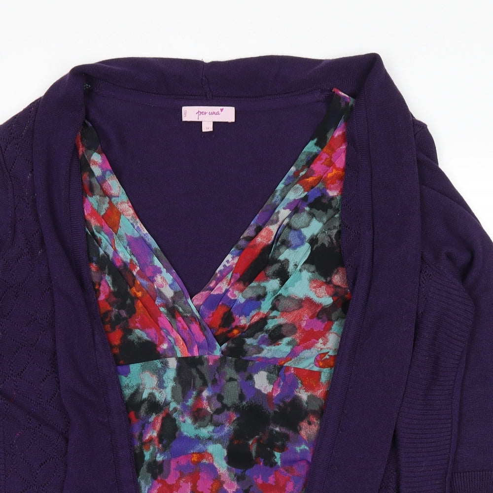 Per Una Womens Purple Floral  Cardigan Jumper Size 18