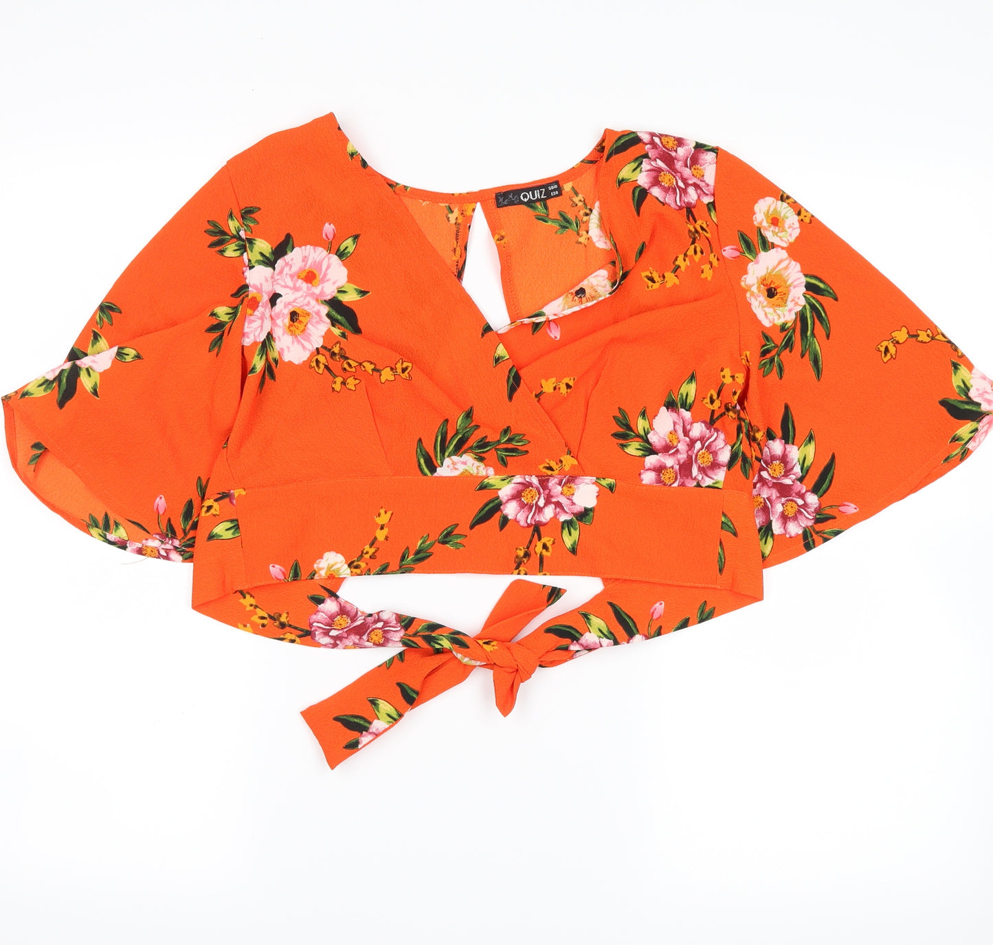 Quiz Womens Orange Floral  Cropped Blouse Size 10