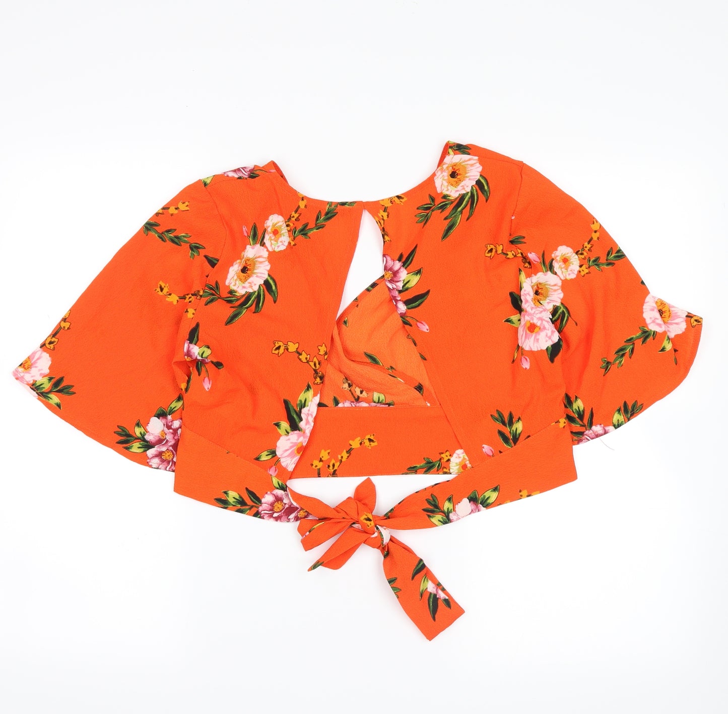 Quiz Womens Orange Floral  Cropped Blouse Size 10