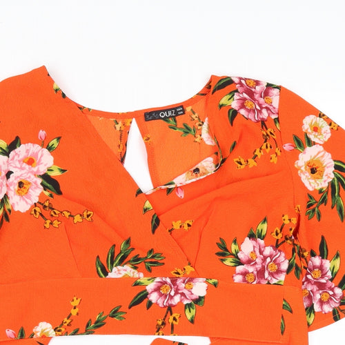 Quiz Womens Orange Floral  Cropped Blouse Size 10