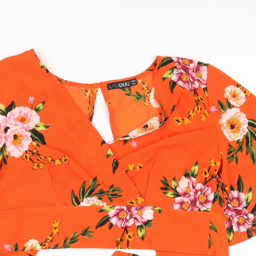 Quiz Womens Orange Floral  Cropped Blouse Size 10
