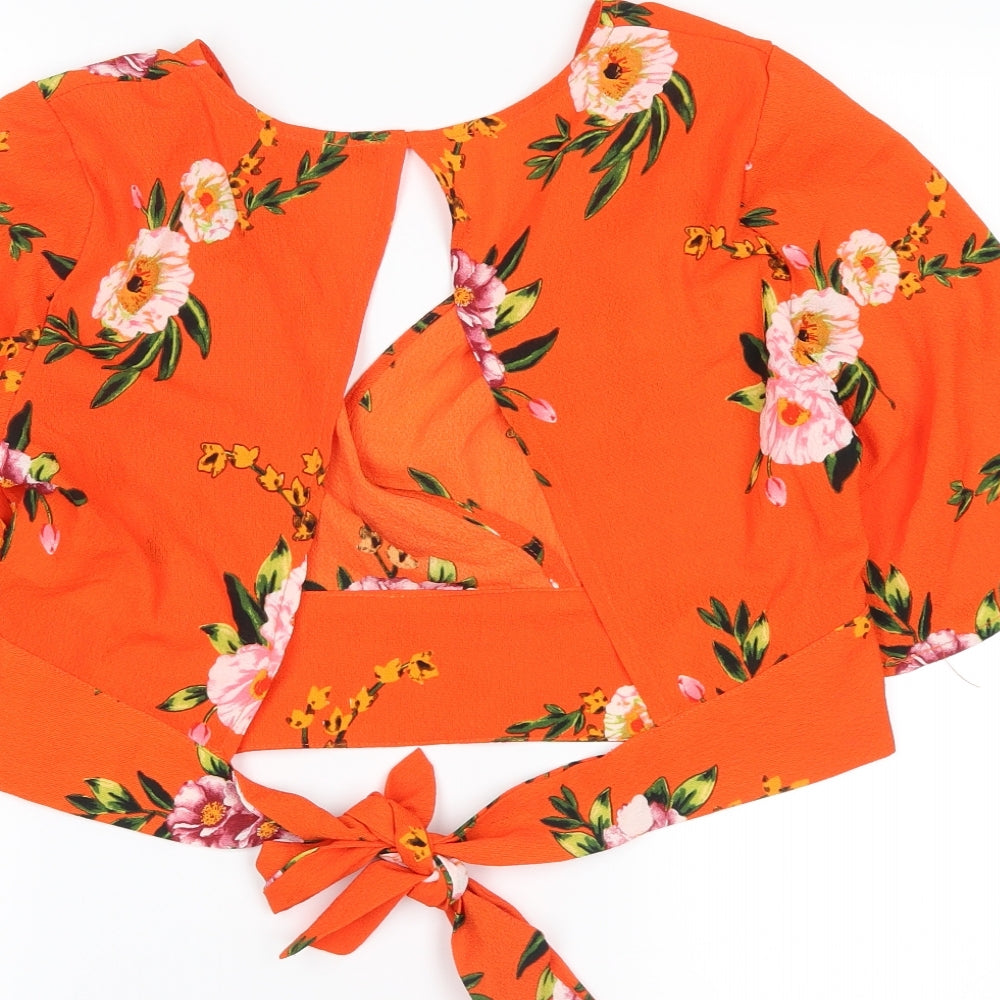 Quiz Womens Orange Floral  Cropped Blouse Size 10