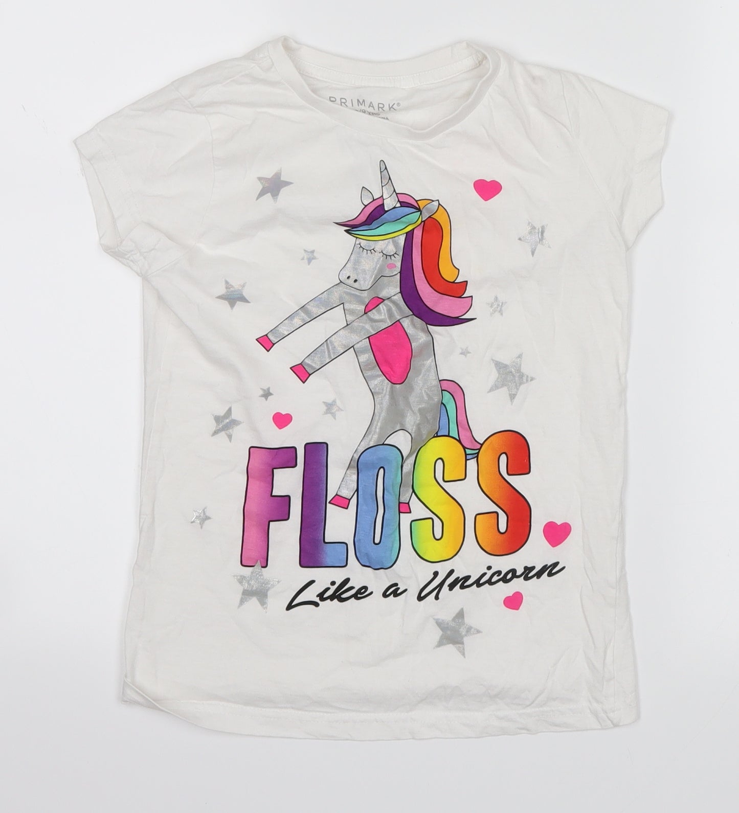 Primark Girls White   Basic T-Shirt Size 8-9 Years  - floss like a unicorn
