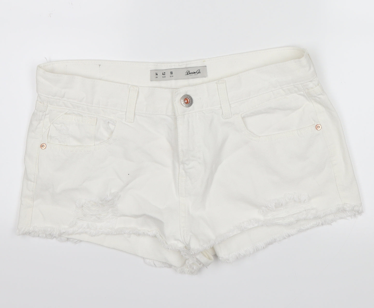 denim co  Womens White  Denim Hot Pants Shorts Size 14