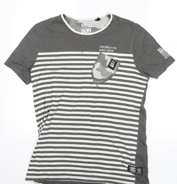ser 55 Mens Green Striped   T-Shirt Size M