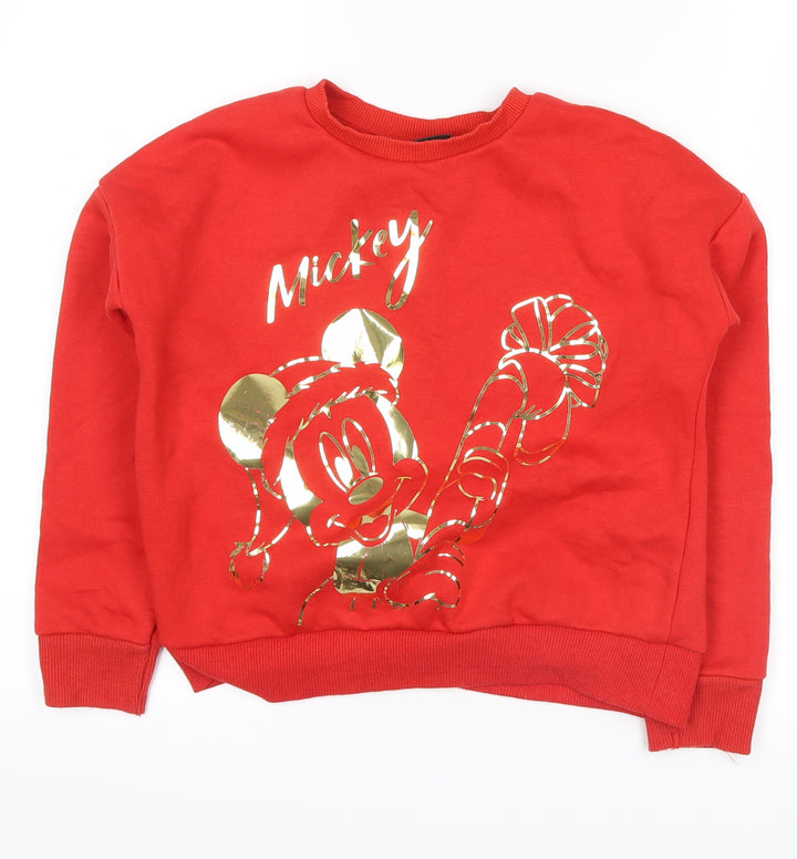 Primark Girls Red Pullover Sweatshirt Size 9-10 Years - mickey christmas